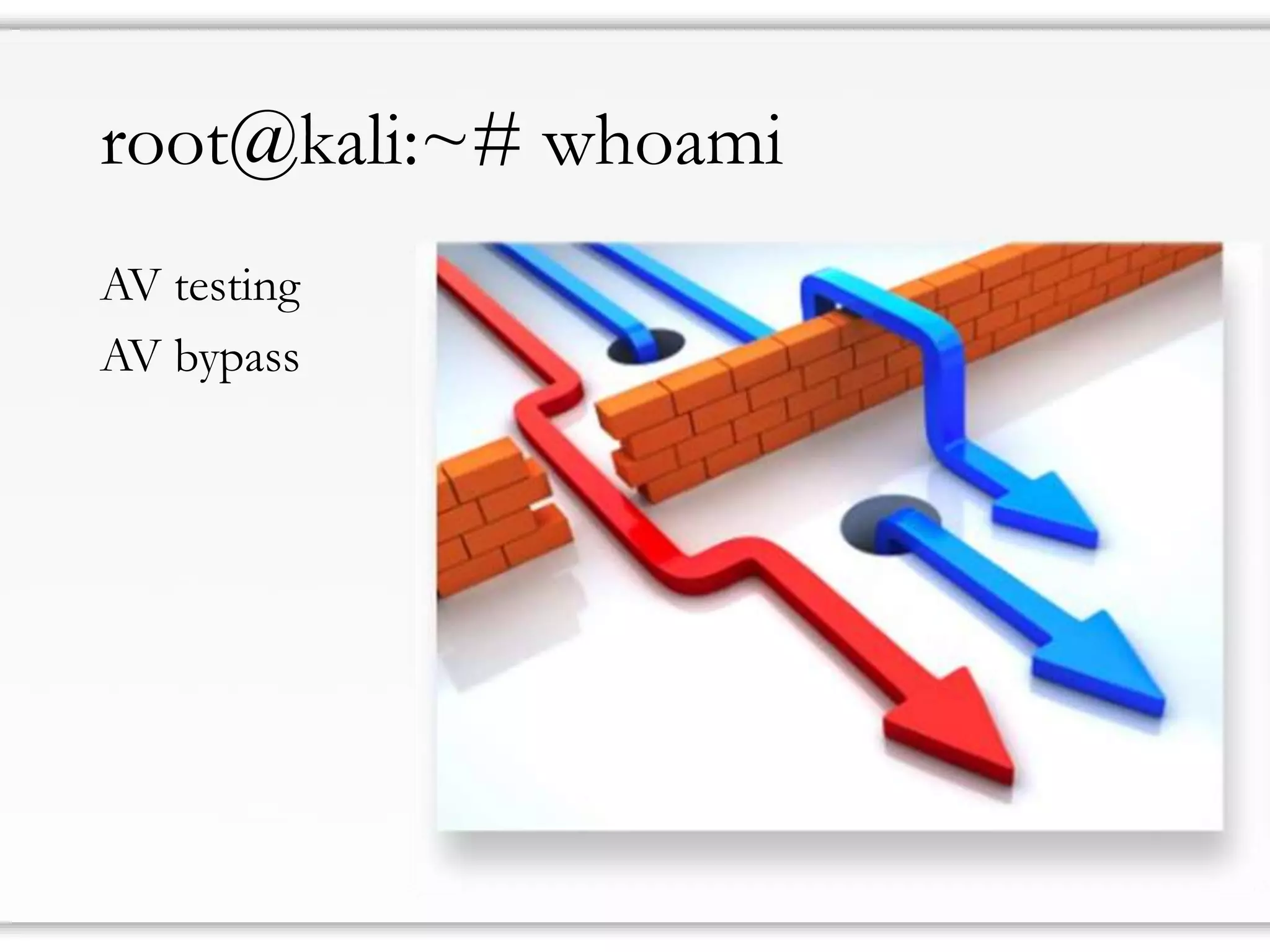root@kali:~# whoami 
AV testing 
AVbypass  