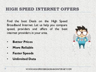 HIGH SPEED INTERNET OFFERS
WWW.HIGHSPEEDBROADBANDINTERNET.COM
Find the best Deals on the High Speed
Broadband Internet. Le...