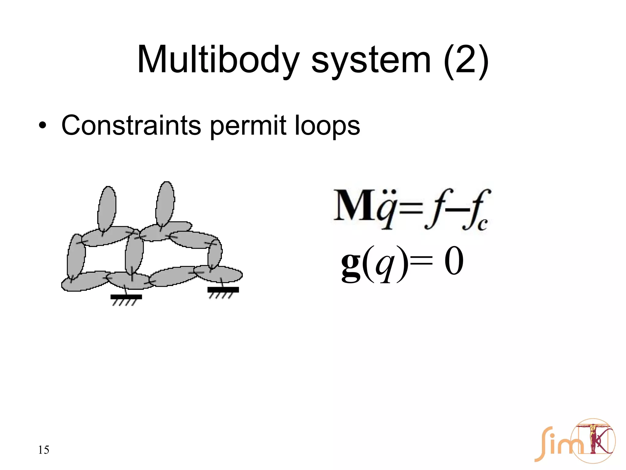 15
Multibody system (2)
• Constraints permit loops
g(q)= 0
 
