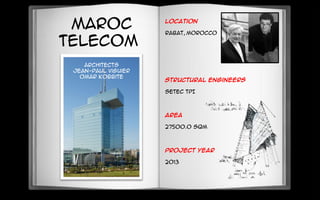 MAROC
TELECOM
Location
Rabat, Morocco
Structural engineers
SETEC TPI
Area
27500.0 SQM
Project Year
2013
Architects
Jean-Paul Viguier
Omar Kobbite
 