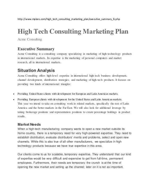 High Tech Consulting Marketing Plan