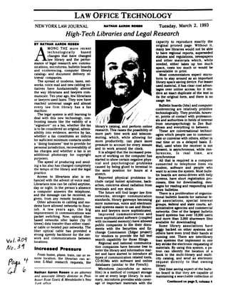 High-Tech Libraries and Legal Research by Nathan Rosen in the New York Law Journal, March 1993