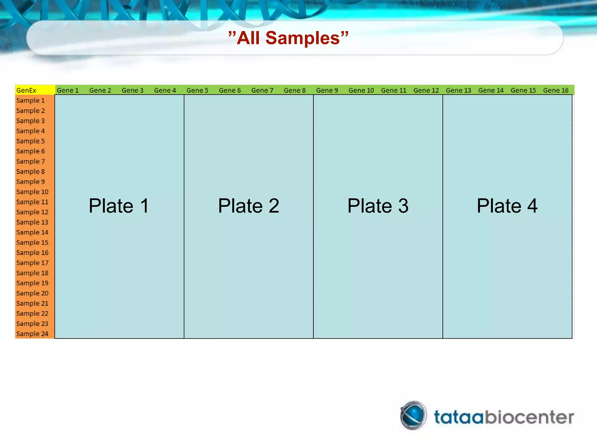 ”All Samples”
Plate 1 Plate 2 Plate 3 Plate 4
 