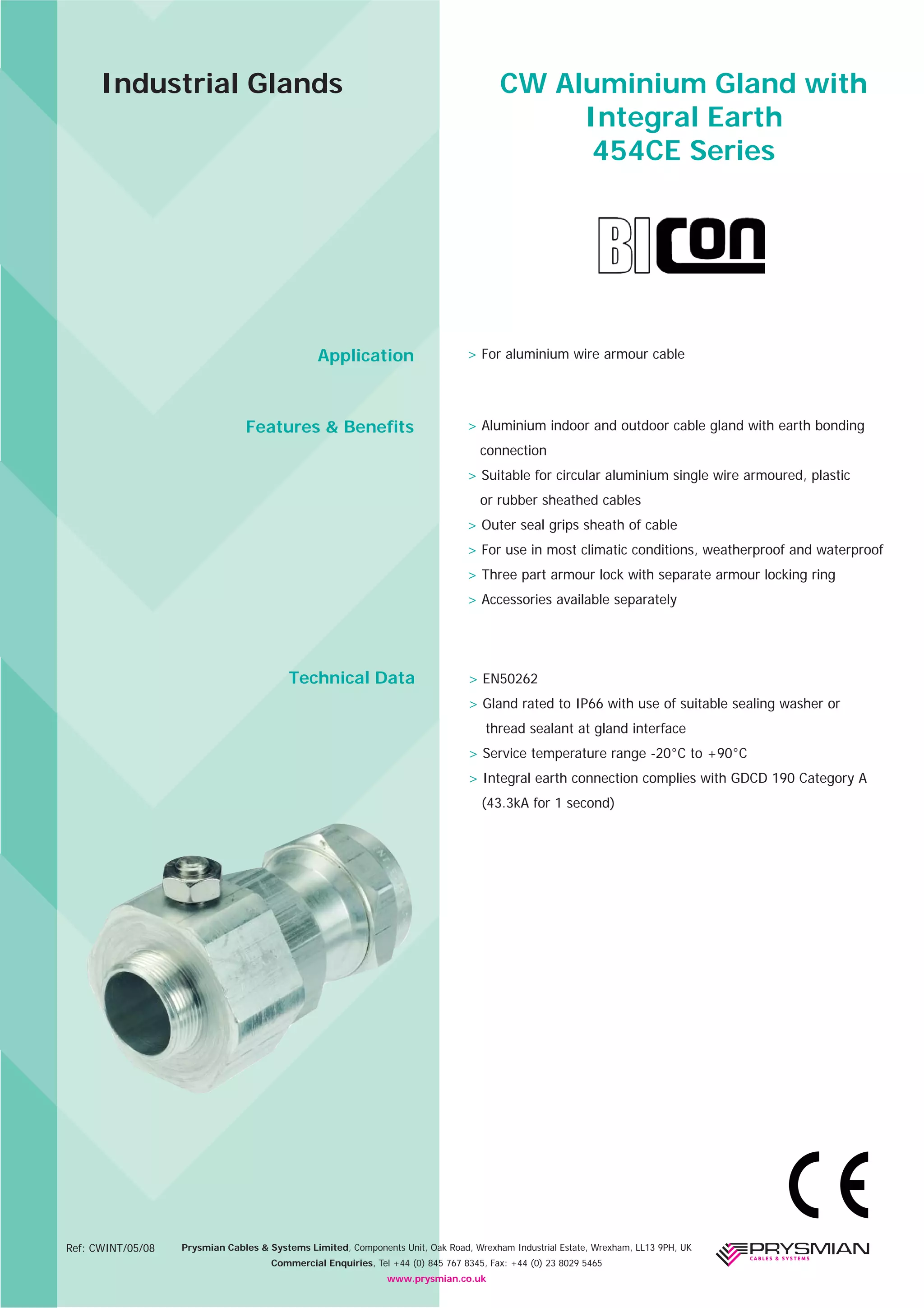 High Voltage Cable Glands - Prysmian BICON CW AWA Aluminium Glands ...
