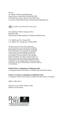 Newnes
An imprint of Butterworth-Heinemann
Linacre House, Jordan Hill, Oxford OX2 8DP
225 Wildwood Avenue, Woburn, MA 01801-2041
A division of Reed Educational and Professional Publishing Ltd
First published 1984 by Pergamon Press
Reprinted 1986
Second edition 2000, published by Butterworth-Heinemann
 E. Kuffel and W.S. Zaengl 1984
 E. Kuffel, W.S. Zaengl and J. Kuffel 2000
All rights reserved. No part of this publication
may be reproduced in any material form (including
photocopying or storing in any medium by electronic
means and whether or not transiently or incidentally
to some other use of this publication) without the
written permission of the copyright holder except
in accordance with the provisions of the Copyright,
Designs and Patents Act 1988 or under the terms of a
licence issued by the Copyright Licensing Agency Ltd,
90 Tottenham Court Road, London, England W1P 9HE.
Applications for the copyright holder’s written permission
to reproduce any part of this publication should be addressed
to the publishers
British Library Cataloguing in Publication Data
A catalogue record for this book is available from the British Library
Library of Congress Cataloguing in Publication Data
A catalogue record for this book is available from the Library of Congress
ISBN 0 7506 3634 3
Typeset by Laser Words, Madras, India
Printed in Great Britain
 