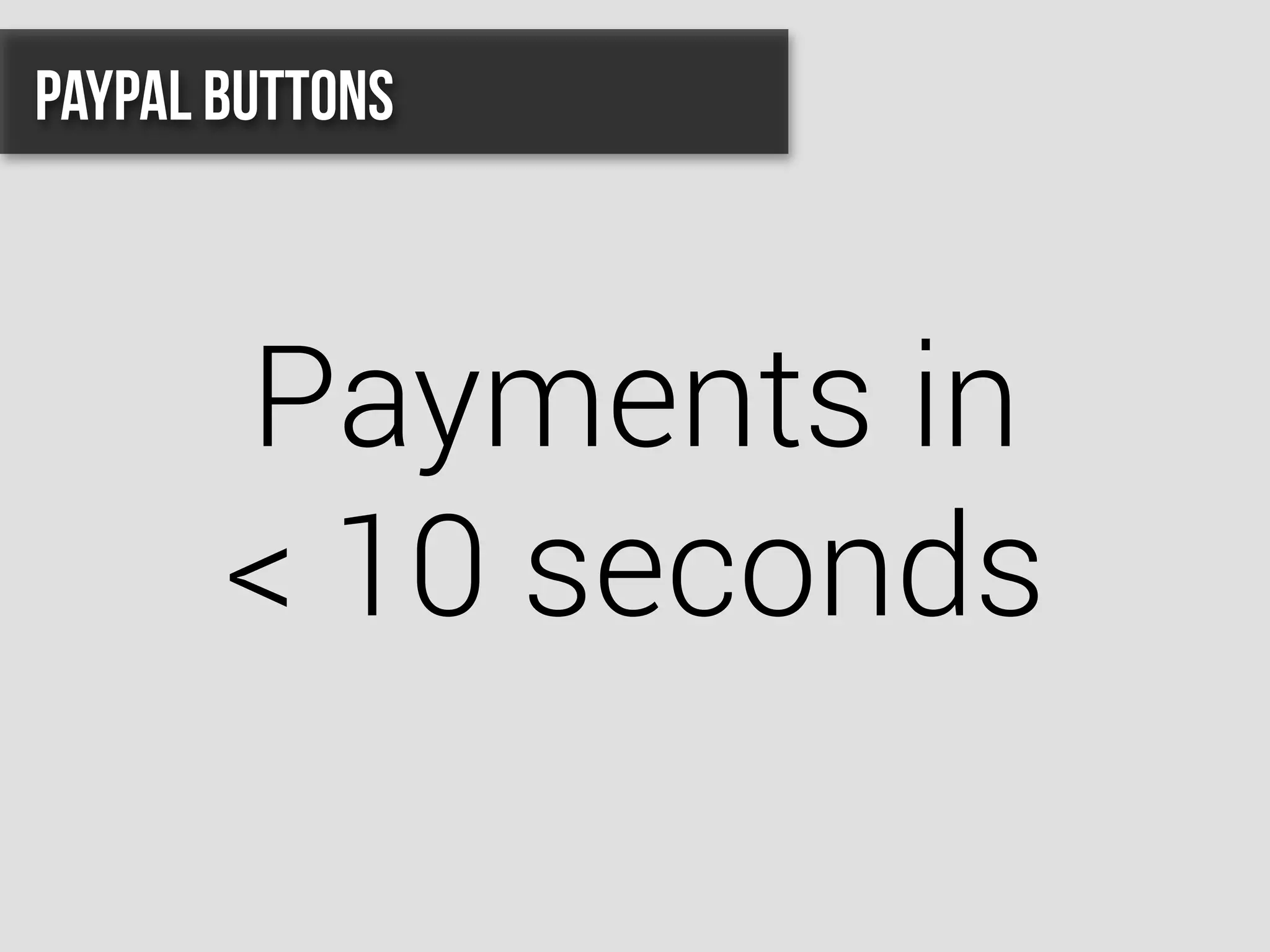 Payments in
< 10 seconds
PayPal Buttons
 