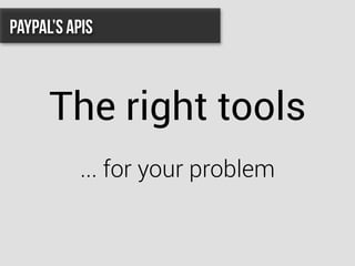 The right tools
... for your problem
PayPal’s APIs
 