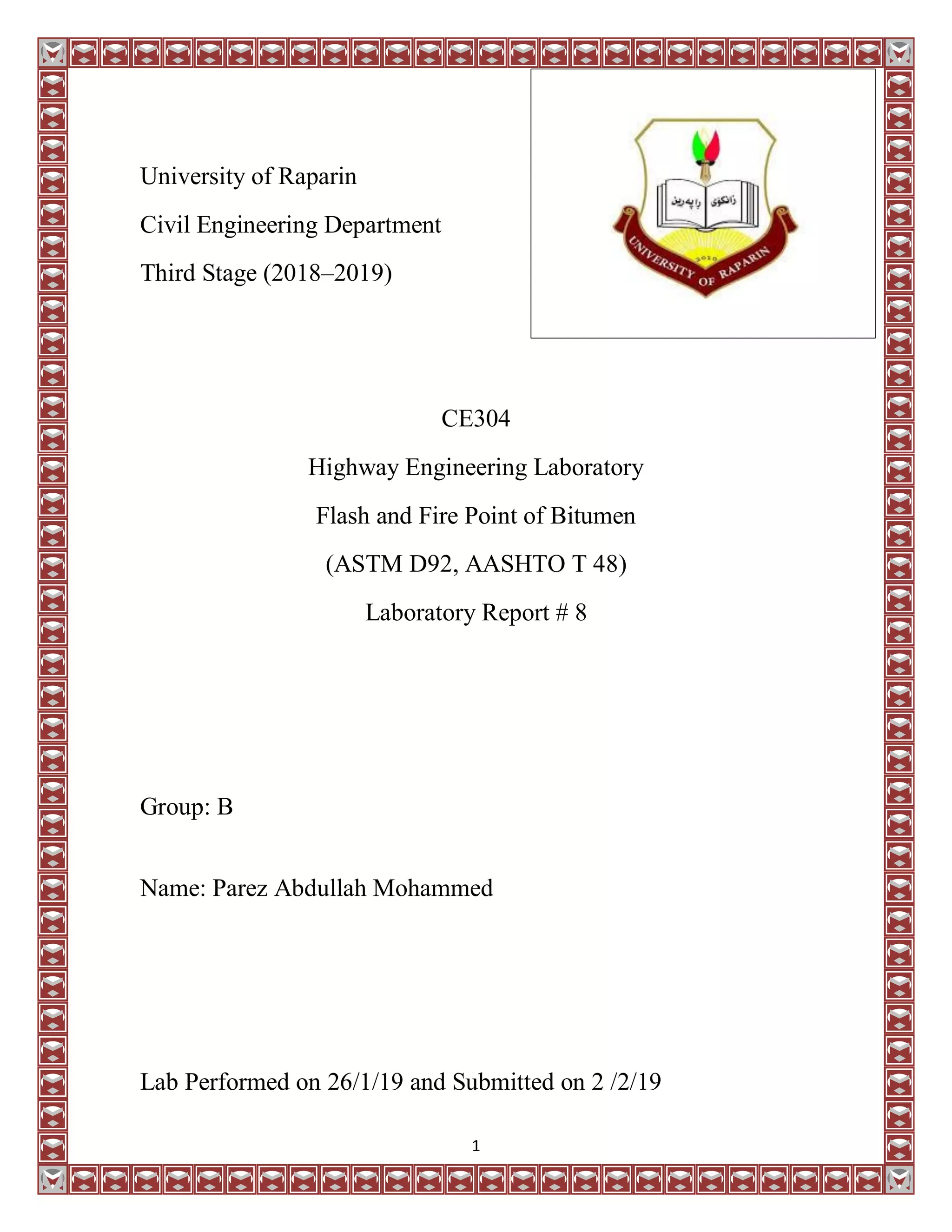 Flash and Fire Point of Bitumen PDF
