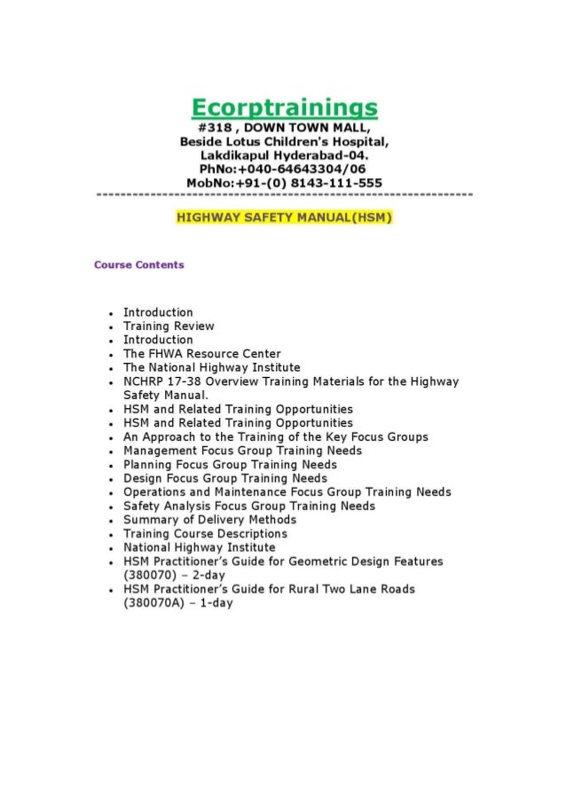 HIGHWAY SAFETY MANUAL(HSM) Online training Tutorials Best HIGHWAY