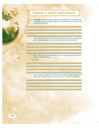Edad Resp. T. A. T. A. T. A. Llenado Temperatura R. pupilar
Mínimas Máximas
0-1    60/40  VHJ 38 ºC  VHJ
1-5     3 seg  ž  VHJ
6-12     3 seg 37 ºC  VHJ
13-18  70-90 70-90  3 seg 37 ºC  VHJ
19-40  60-80 60-80  3 seg 37 ºC  VHJ
41-60  60-80 60-80  3 seg 37 ºC  VHJ
60 o más     3 seg 37 ºC  VHJ
8QR GH ORV SUREOHPDV TXH
se presentan con cierta frecuencia
principalmente en los niños, y que
puede producir fallecimiento, es la
obstrucción de las vías respiratorias
por broncoaspiración de los alimen-
tos o por la presencia de cuerpos ex-
traños a nivel de la laringe, como
pueden ser semillas de un fruto, dul-
FHV KXHVRV HWF 7DPELpQ SXHGHQ VHU
obstruidas por secreciones bronquia-
les, sangre o vómito, así como por
LQÁDPDFLRQHV GH WLSR DOpUJLFR FRPR
OD DQDÀOD[LD UHDFFLyQ DOpUJLFD LQWHQ-
VD TXH SXHGH SURGXFLU LQÁDPDFLyQ
GHO iUERO EURQTXLDO 6RODPHQWH ODV
obstrucciones a nivel de la laringe o
de la tráquea ocasionadas por ali-
mentos o cuerpos extraños pueden
ser resueltas por la maniobra que se
describe más adelante, pues las de
WLSR LQÁDPDWRULR SRU VHFUHFLRQHV R
por sangre deben ser manejadas en
un centro hospitalario, ya que pue-
den producir paro respiratorio, que a
su vez puede llevar al paro cardíaco
 FXDQGR GXUD HQWUH    PLQXWRV SURGXFLU GDxR QHXUROyJLFR (O SDUR UHVSLUDWRULR
es la interrupción repentina o gradual de la ventilación pulmonar y, el cardiaco, del
IXQFLRQDPLHQWR GHO FRUD]yQ
3RU OR WDQWR HV GH PXFKD LPSRUWDQFLD HYLWDU TXH VH SUHVHQWH XQD REV-
trucción de las vías respiratorias en la laringe o tráquea, para lo cual no se debe
permitir, en primer lugar, que los niños jueguen con objetos pequeños (como bo-
tones, semillas, globos o monedas) y se los lleven a la boca, que hablen cuando
)LJXUD  3HUVRQDO PpGLFR WRPDQGR VLJQRV YLWDOHV
)LJXUD  Médicos practicado resucitación de paro
UHVSLUDWRULR
46
Higiene y salud comunitaria
 