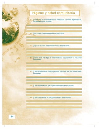 Evidencias de desempeño:
Promueve y valora: Sí No
Las acciones de primeros auxilios que esti-
SXOD OD QRUPD RÀFLDO
Las acciones de evaluación y de toma de
VLJQRV YLWDOHV TXH HVWLSXOD OD QRUPD RÀFLDO
La aplicación de respiración de salvamento
y de reanimación cardiopulmonar que mar-
FD OD QRUPD RÀFLDO
El manejo correcto de heridas, hemorra-
gias, vendajes, lesiones ambientales por
calor y frío, quemaduras y las enfermeda-
GHV PiV FRPXQHV HQ XUJHQFLDV
/D LPSRUWDQFLD GH DSOLFDU OD QRUPD RÀFLDO
Ubicando mis competencias en el entorno
Los conocimientos sobre primeros auxilios son de importancia vital, ya que se trata
GH DWHQGHU HQ PXFKDV RFDVLRQHV GH XUJHQFLD D SHUVRQDV TXH OR UHTXLHUDQ /R PiV
importante en este caso no es resolver el problema, sino atender de primera ins-
tancia para evitar complicaciones y permitir que la persona lastimada o en peligro
pueda llegar con oportunidad a un departamento de urgencias para ser atendida
por médicos especialistas, y entonces sí se proceda a resolver el problema y, lo más
LPSRUWDQWH GH WRGR D SUHVHUYDU VX YLGD (Q HVWR UDGLFD OD HQRUPH LPSRUWDQFLD GH
DWHQGHU HQ IRUPD FRUUHFWD D HVWDV SHUVRQDV 3UREDEOHPHQWH VH WH SUHVHQWH DOJXQD
oportunidad de hacerlo en tu propia población, ya sea porque aún no exista un
centro de salud ni personas capacitadas para ello, o porque tú, como persona de
la misma comunidad, obtengas un puesto donde recibas un sueldo por tu capaci-
WDFLyQ HQ HO PDQHMR GH ORV SULPHURV DX[LOLRV HQ WRGRV ORV DVSHFWRV $ FRQWLQXDFLyQ
WH IRUPXODPRV DOJXQDV SUHJXQWDV UHODFLRQDGDV FRQ ORV SULPHURV DX[LOLRV D ÀQ GH
que ubiques algunos de los conocimientos que debe tener una persona que está
FDSDFLWDGD SDUD EULQGDU HVWH WLSR GH DWHQFLyQ WDQ LPSRUWDQWH
 