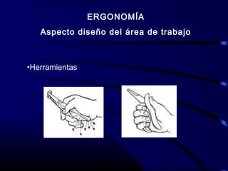 ERGONOMÍA
Aspecto diseño del área de trabajo
•Herramientas
 