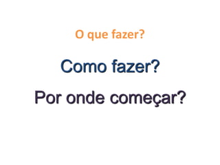 O que fazer?
Como fazer?
Por onde começar?
 