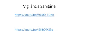 Vigilância Sanitária
https://youtu.be/S0jRr0_1Dck
https://youtu.be/j2ltBOTXZ3o
 