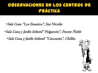 •Sala Cuna y Jardín Infantil “Cuncunita”, Chillán
•Sala Cuna “Los Enanitos”, San Nicolás
•Sala Cuna y Jardín Infantil“ Pulgarcito”, Puente Ñuble
 