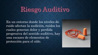 En un entorno donde los niveles de
ruido afectan la audición, ruidos los
cuales generan dolor y perdida
progresiva del sentido auditivo, hay
una escases de elementos de
protección para el oído.
 