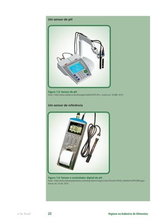 Higiene na Indústria de Alimentos
e-Tec Brasil 22
Um sensor de pH
Figura 1.3: Sensor de pH
Fonte: <http://www.camlab.co.uk/siteimages/mettler/S47K.JPG>.Acesso em: 24 ABR. 2010.
Um sensor de referência
Figura 1.4: Sensor e controlador digital de pH.
Fonte: <http://www.visionequipamentos.com/eshop.admin/imagens/vision/Thumbs/TN500_Medidor%20PH2800.jpg>.
Acesso em: 24 abr. 2010.
Hig_Ind_Alim.indb 22
Hig_Ind_Alim.indb 22 19/01/11 15:30
19/01/11 15:30
 
