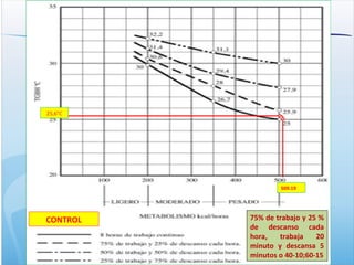 25,6°C
509.19
75% de trabajo y 25 %
de descanso cada
hora, trabaja 20
minuto y descansa 5
minutos o 40-10;60-15
CONTROL
 