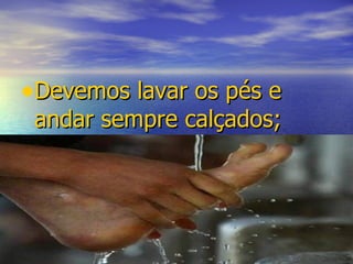 Devemos lavar os pés e andar sempre calçados; 