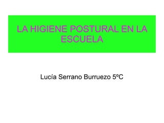 LA HIGIENE POSTURAL EN LA
         ESCUELA



    Lucía Serrano Burruezo 5ºC
 