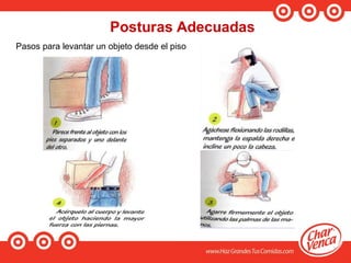 Pasos para levantar un objeto desde el piso
 