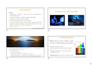 6
Gestão Equilibrada
Consenso:
• Tecnologia não é prejudicial – limites variam com o comportamento e
personalidade da criança
• Supervisionar conteúdo – qualidade, apropriado à idade, seguro
• Acompanhar visionamento – ajustar à realidade
• Privacidade de acordo com idade – alertar para riscos
• Limitar uso em determinados contextos (ex: quarto) ou situações (ex: refeições)
• Equilibrar mundo online e offline – TPC, desporto, atividades de lazer e em
família – Family Media Plan e Media Time Calculator
• Pais: dar o exemplo!
https://www.healthychildren.org/English/Pages/default.aspx
Tecnologia e Sono: a que Horas Desligar?
• Ritmo circadiano “desenhado” para coincidir com a luz do sol
• Mais luz azul natural (dia) = maior alerta
• Luz azul artificial (écrans):
- prologa alerta “fora de horas”
- Inibe produção da melatonina o dobro do tempo que a luz natural
- Aumenta “dispersão ocular” – necessidade de maior focagem devido às ondas de luz
cintilantes – fadiga ocular, cefaleias e doenças oculares (ex: acelera degeneração macular)
www.discoverydcode.comby AASM, 2018
• Excesso: impacto no deitar, adormecer, duração,
continuidade e qualidade do sono (<REM, pesadelos),
alerta matinal - ativação fisiológica, cognitiva e emocional
• Exposição ao espetro de luz azul:
✓ Melhora atenção, tempo de reação e humor de dia
mas
✓ Supressão melatonina (ex: 13 min suprimem 50%)
✓ Agrava atraso de fase
• Dificuldade parental: monitorização e colocação de limites
AASM (2018); Lazaratou et al (2017); Owens et al, (2014)
Luz LED (écrans)
Tecnologia e Melatonina
21 22
23 24
 