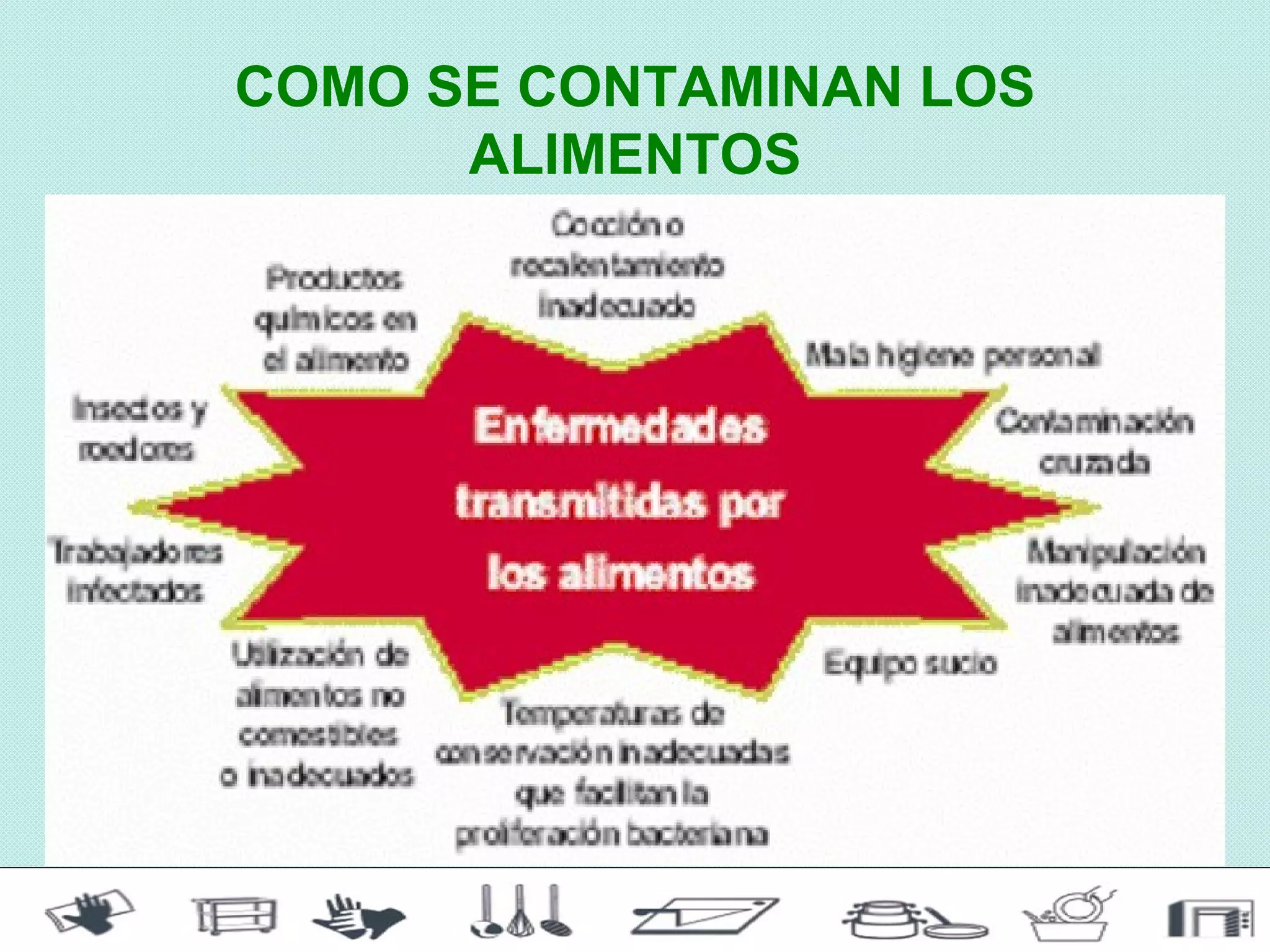 COMO SE CONTAMINAN LOS
      ALIMENTOS
 