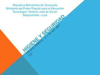 Republica Bolivariana de Venezuela
Ministerio del Poder Popular para la Educación
Tecnológico “Antonio José de Sucre”
Barquisimeto - Lara
 