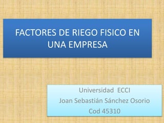 FACTORES DE RIEGO FISICO EN
UNA EMPRESA
Universidad ECCI
Joan Sebastián Sánchez Osorio
Cod 45310
 