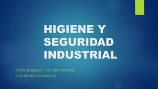 HIGIENE Y 
SEGURIDAD 
INDUSTRIAL 
TIPOS DE RIESGO Y SUS DEFINICIONES 
ALEJANDRO DOMÍNGUEZ 
 