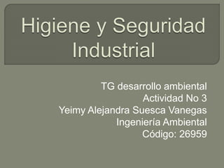 TG desarrollo ambiental
Actividad No 3
Yeimy Alejandra Suesca Vanegas
Ingeniería Ambiental
Código: 26959
 