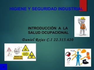 HIGIENE Y SEGURIDAD INDUSTRIAL
INTRODUCCIÓN A LA
SALUD OCUPACIONAL
Daniel Rojas C.I 22.315.620
1
 