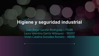 Higiene y seguridad industrial
Juan Ángel Garzón Rodríguez – 75088
Laura Valentina García Velásquez - 100207
Vivian Catalina González Romero - 48698
 