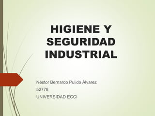 HIGIENE Y
SEGURIDAD
INDUSTRIAL
Néstor Bernardo Pulido Álvarez
52778
UNIVERSIDAD ECCI
 