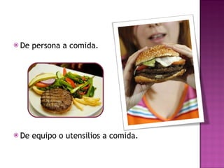 De persona a comida. De equipo o utensilios a comida. 