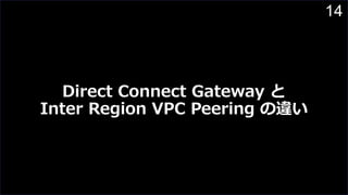 14
Direct Connect Gateway 
Inter Region VPC Peering `
 
