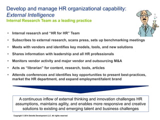 Managing HR Expertise 
Agile deployment of SME’s where they are needed 
Sourcing 
Engineers 
Goal Implement 
Mgt. 
Managin...