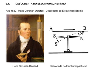 3.1. DESCOBERTA DO ELECTROMAGNETISMO
Ano 1620 - Hans Christian Oersted - Descoberta do Electromagnetismo
Hans Christian Oersted Descoberta do Electromagnetismo
 
