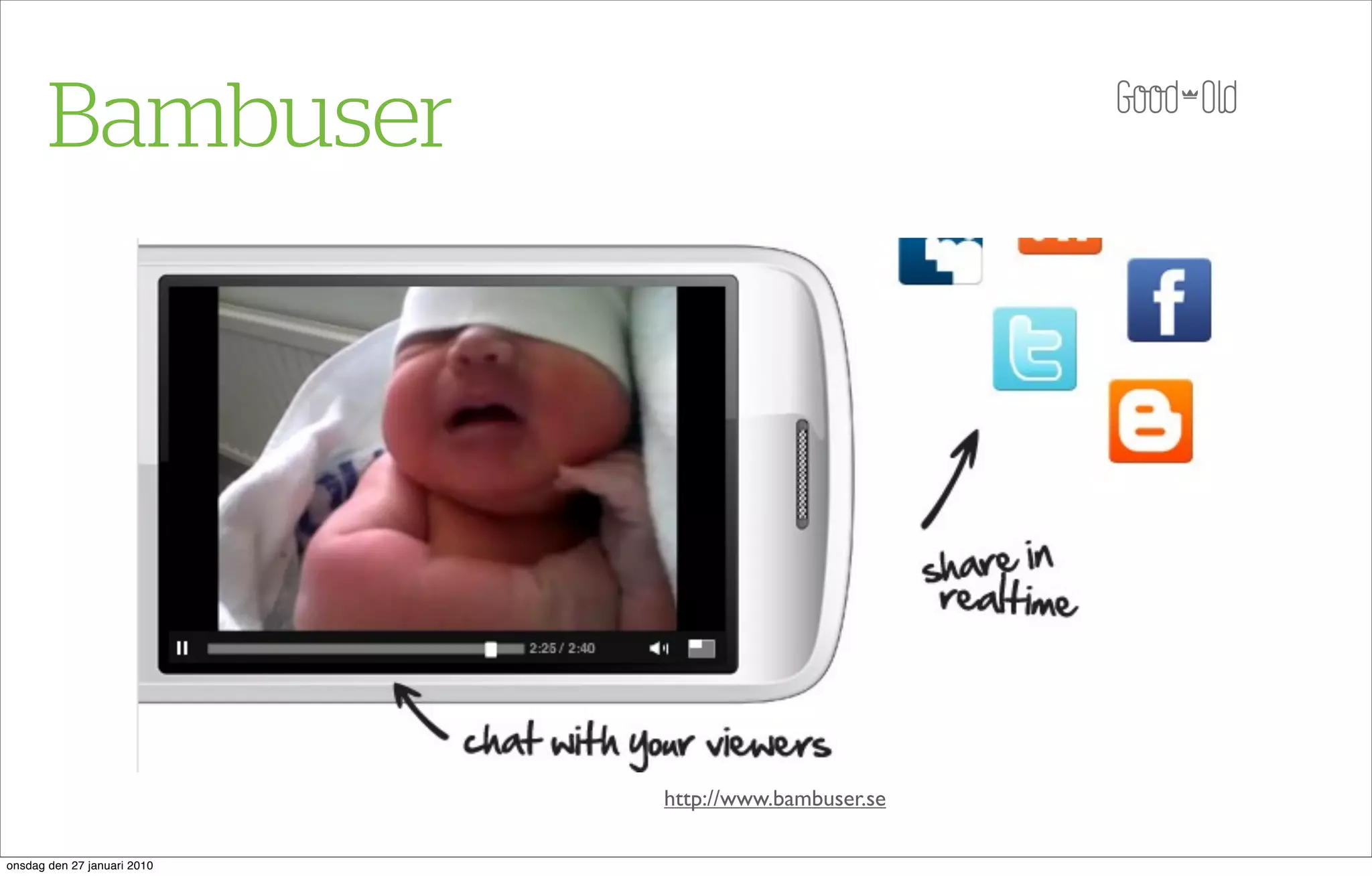 Bambuser




                             http://www.bambuser.se

onsdag den 27 januari 2010
 