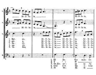 flor nul's, trodé _
sa se ha
las O, bras
tin de __
1. El Se·
2. y ()
3. Su~j1:s. po·
4. 011e son
5. Al fes.
J It r-... ,- ..
t L - 1----- ,b-------t - -
--- Al. lé. lu. ¡a, AI.lé.lu. ¡a,
~ - - -
. :¡::
~Il- -.- ...~. ~~. --AI·lé. lu. ia ...... Al· lé· lu· ¡a,,
~ - - , . , -. . 1------
~~l ---¡ -r T
1. Rei. no, Al· 1r'>.lu· ia ,_ Al· lé· 1t,. io, Al· lé·lu·
2. gri- a, Al· Ip· tu . ¡a,- AI·Ir'>· lu· ia Al· lé ·Iu.
3· de - ro, Al. lé.lu. ia,_ Al . 1'>. lu . ia, Al· lé. lu.
4. pu- ro, AJ· lé. lu. ¡a,- Al· lé. 111· ia, Al. 1(>. lu.
5. ta- dos, Al. lé. lu· ia,- Al· lé· lu . ia, Al. lé· IIJ·
. . .. .. . ..
J I r
A
8.
T.
 