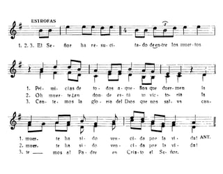 ~EST~~~
1.2.3. El Se· ñor ha re·su·ci· ta·dodeen·tre losl11uer·tos--"
can·
fa
laríatoo
sa'· Vi'l
ouer. mendos a· qne· nos que
de es· tá tn vic·
ría del OlaS que nos
fo·
don-
glo .
mi. das de
muer- te ¿,en
te. mos la
~~ r1. Pri·
2. Oh
3. Can.
1. muer-
2. muet'_
3. te __
fe ha
te h<'l
mos ~l
si· do
si· do
Pa· dre
ven· el· da por la vi· da! ANT.
ven· ci· d<'l por la vi· da!
en (ris· to el Se· ñor.
 