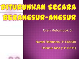 Nurani Rahmania (11140100)

   Rofiatun Nisa (11140111)
 