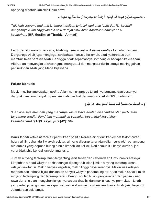 Hikmah bencana alam antara musibah dan buruknya ri’ayah