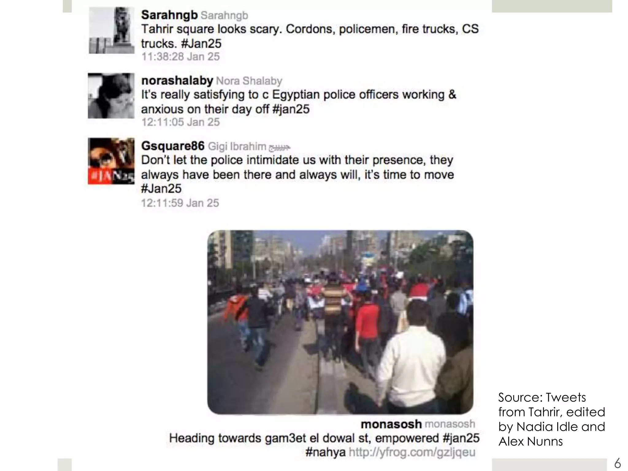 6Source: Tweets from Tahrir, edited by Nadia Idle and Alex Nunns