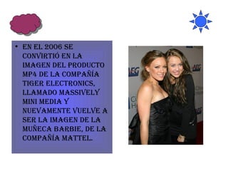 En el 2006 se convirtió en la imagen del producto mp4 de la compañía Tiger Electronics, llamado Massively Mini Media y nuevamente vuelve a ser la imagen de la muñeca Barbie, de la compañía Mattel. 