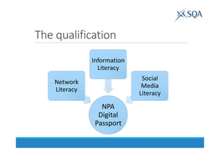 The qualification
NPA
Digital
Passport
Network
Literacy
Information
Literacy
Social
Media
Literacy
 