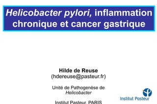Helicobacter pylori, inflammation
chronique et cancer gastrique
Hilde de Reuse
(hdereuse@pasteur.fr)
Unité de Pathogenèse de
Helicobacter
 