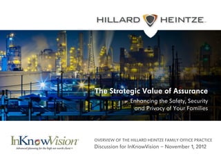 The Strategic Value of Assurance
                            Enhancing the Safety, Security
                             and Privacy of Your Families
    

    

   
       OVERVIEW OF THE HILLARD HEINTZE FAMILY OFFICE PRACTICE
        
   Discussion for InKnowVision — November 1, 2012
            
    
 