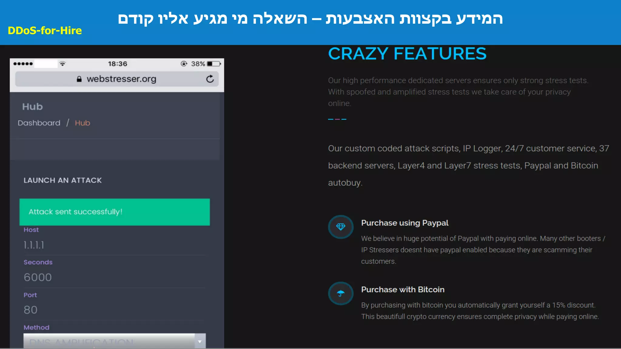 ‫האצבעות‬ ‫בקצוות‬ ‫המידע‬–‫קודם‬ ‫אליו‬ ‫מגיע‬ ‫מי‬ ‫השאלה‬
DDoS-for-Hire
 