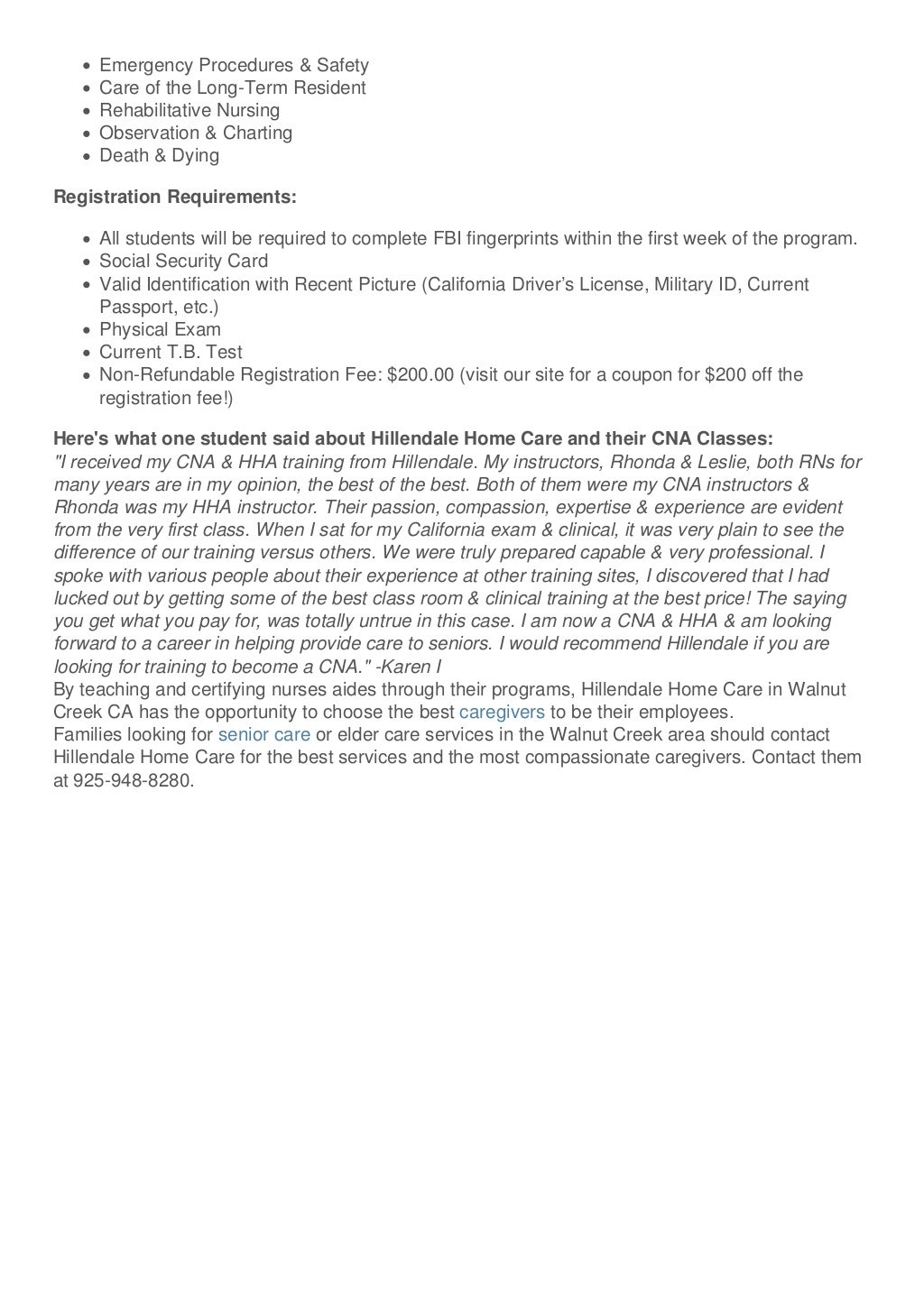 Home Care Walnut Creek CA Hillendale Home Care Services